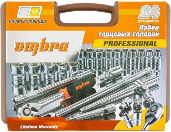 Набор головок торцевых с аксессуарами OMBRA 1/2" DR 8-32 мм, 24 предмета [911224]