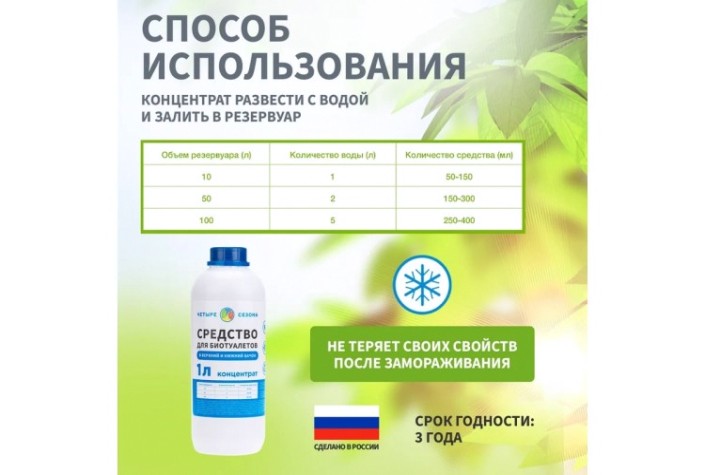 Средство ЧЕТЫРЕ СЕЗОНА 63-0005 для биотуалетов, 1 литр